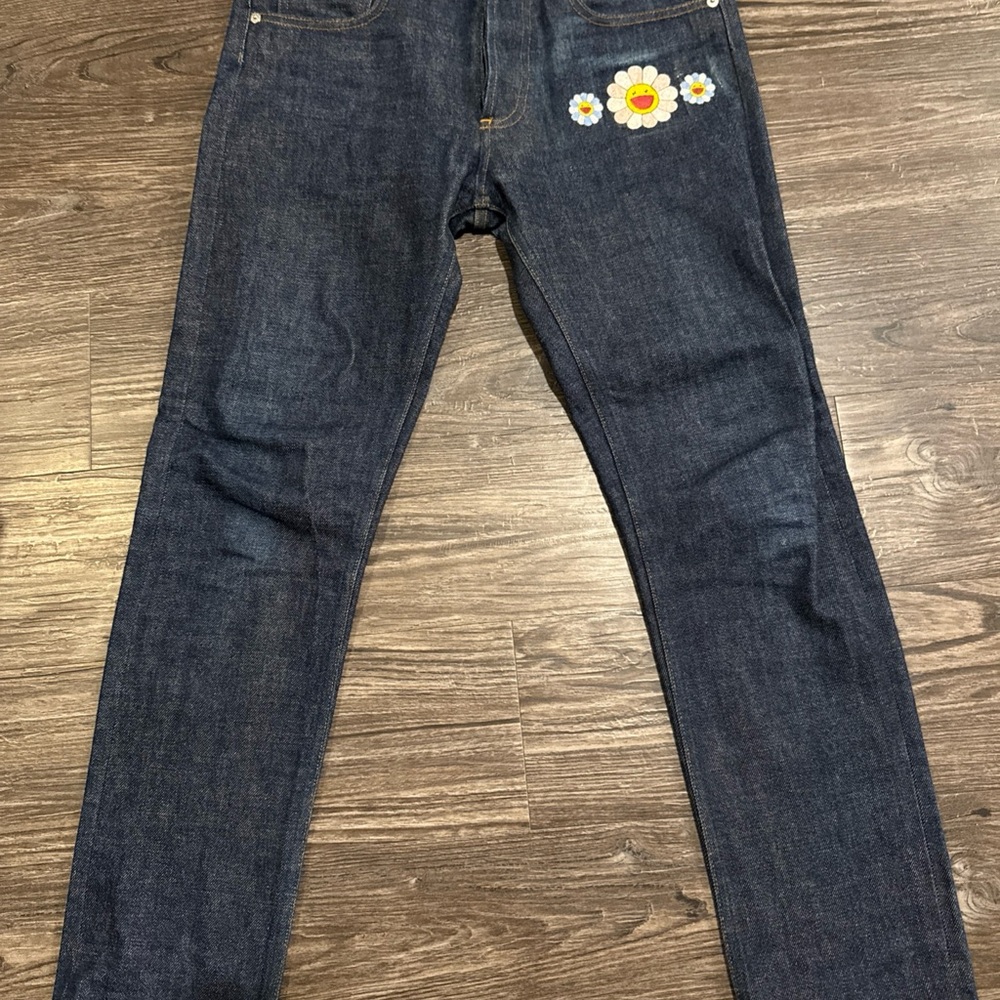 A.P.C. Petit New Standard Dark Blue Jeans with Customized Floral Detail 29x29